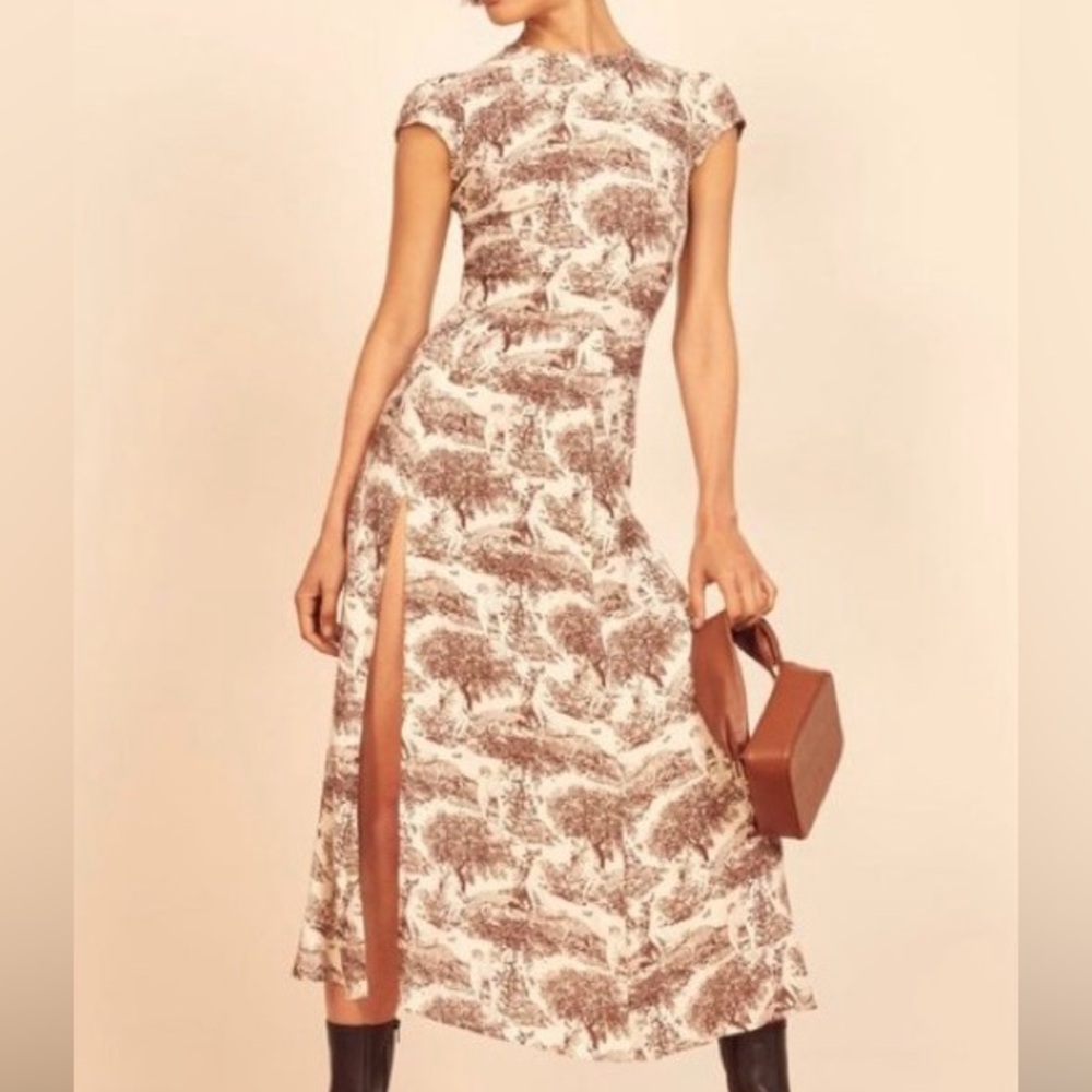 Reformation Gavin Brown&Cream Slit Midi Dress